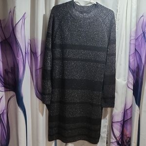 Ophelia Roe Black and Silver Striped Sweater Dress. 1X. EUC. Worn Only Once